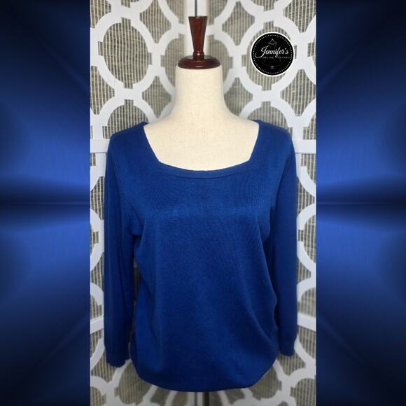 Joseph A. Blue Square Neck 3/4 Length Sleeve Sweater Size PM - Picture 1 of 8